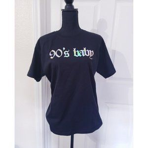 90s Baby Holo Black Tee Large NWOT Old English